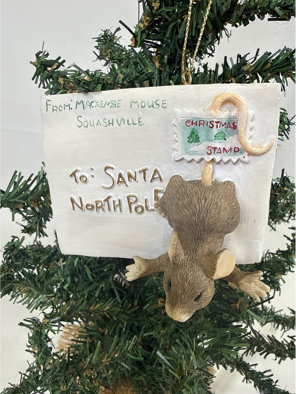 Charming Tails Handcrafted Mouse Christmas Ornament Letter to Santa